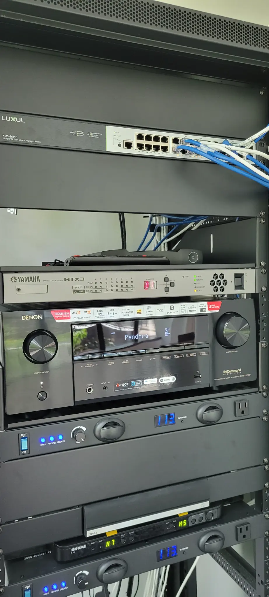 AV equipment rack with Yamaha DSP for the Bridge Commercial Lenox training room and lounge