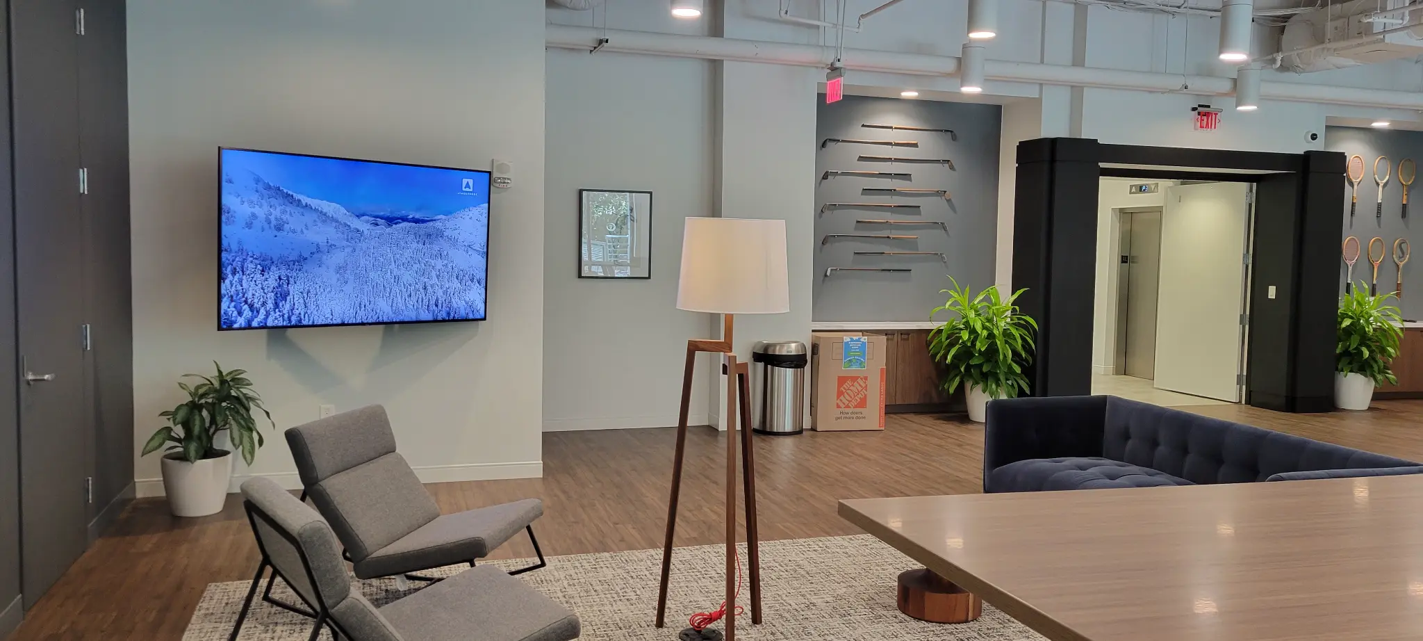 Commercial display and seating in the lounge adjacent to the Bridge Commercial Lenox training room