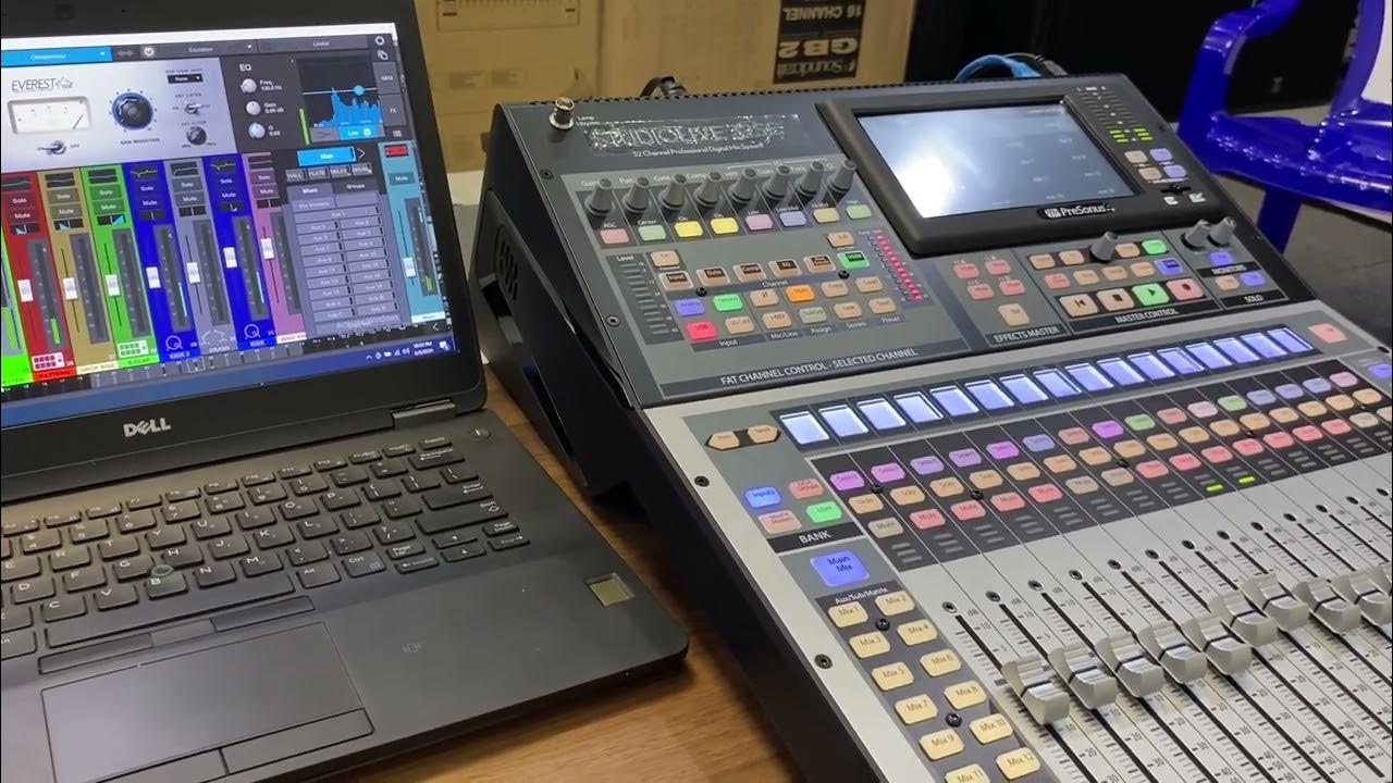 PreSonus StudioLive digital mixing console with laptop running mobile mixing software