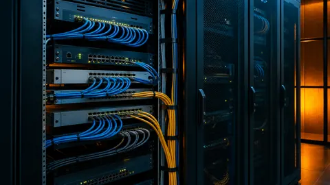 Professional network rack with neatly dressed cabling and enterprise switches